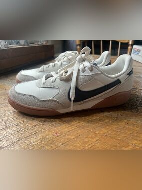 Nike Women's Neutral Beige Sneakers with Black Swoosh and Gum Sole